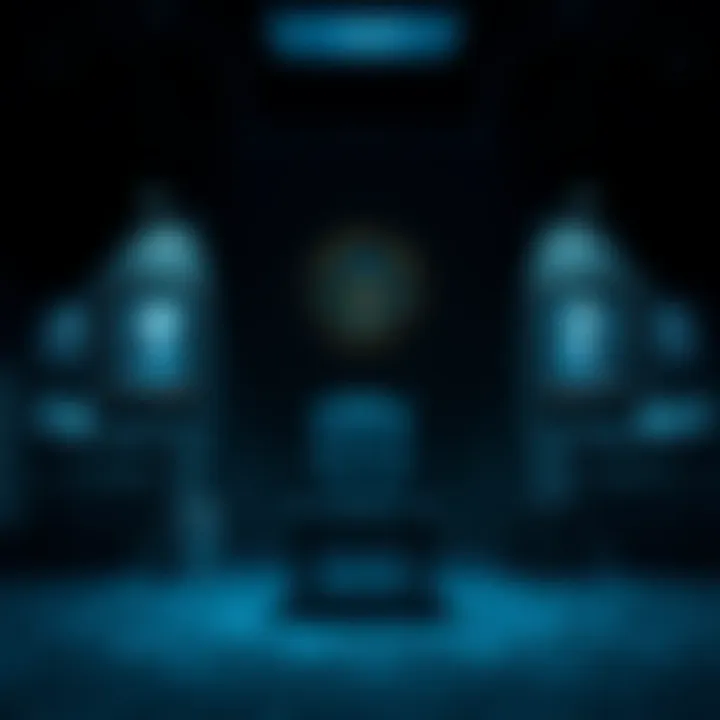 A somber collage depicting a shadowy laboratory with an empty chair, framed photos of scientists, and a government seal symbolizing secrecy in physics research.