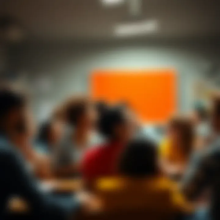 A diverse group of people engaged in a lively classroom discussion about changing the world through ideas and communication