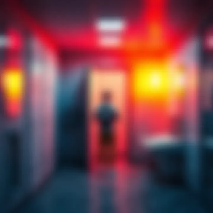 A person finding a clean and bright restroom after searching through dirty ones.