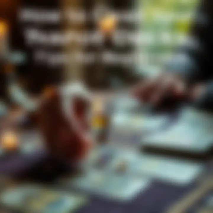 A person gently cleaning tarot cards with crystals on a table