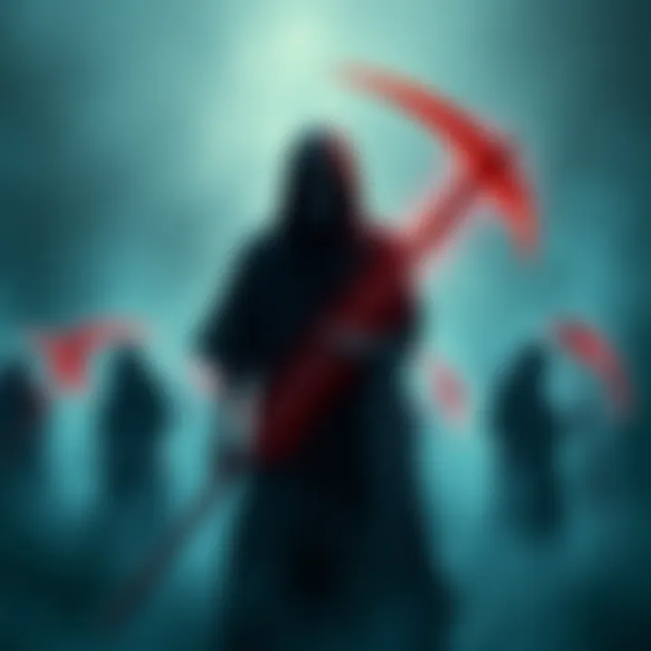 A figure resembling a man holding a scythe in a cleanse image, seen from multiple angles.