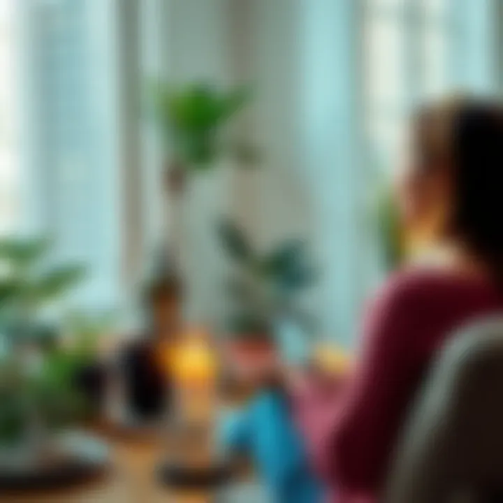 Person using plants and candles to create a positive atmosphere after a layoff
