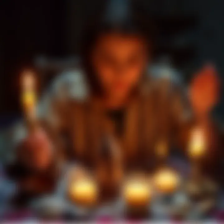 Cleansing Ritual After Tarot Reading A person performing a cleansing ritual with candles and crystals after a negative tarot reading