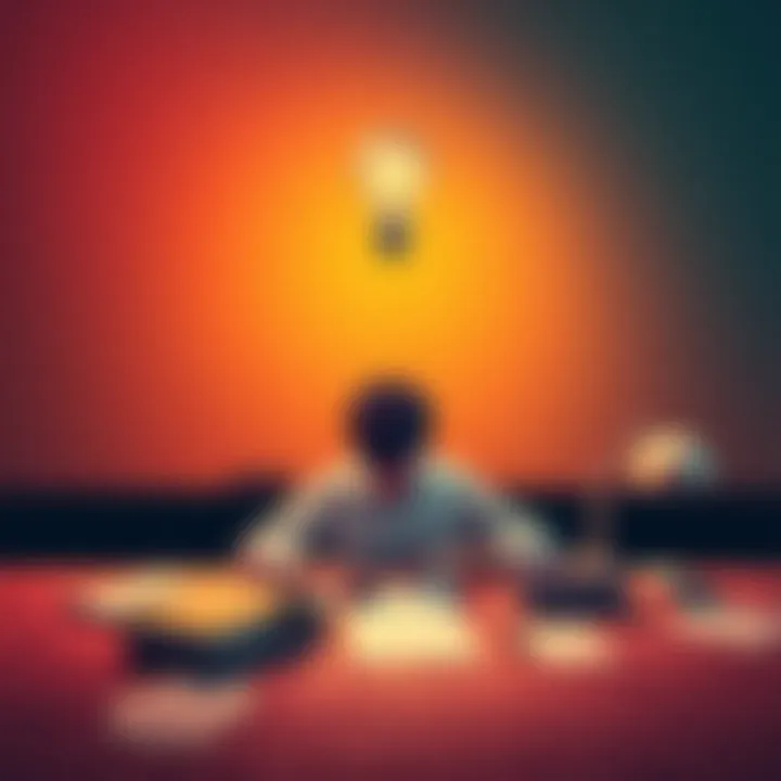Clear Thinking Concept A person sitting at a desk with notes and a light bulb above their head, symbolizing clear thinking and problem-solving.