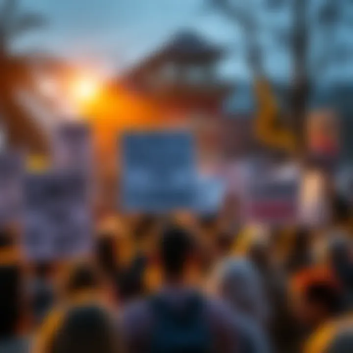 A group of people holding signs about climate change during a rally, showing concern for the environment.