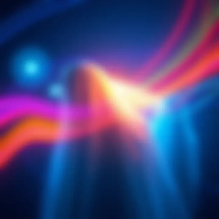 Visibility of Cloaked Beings Illustration showing ethereal beings partially visible with a shimmering effect, surrounded by colorful light waves representing different frequencies.