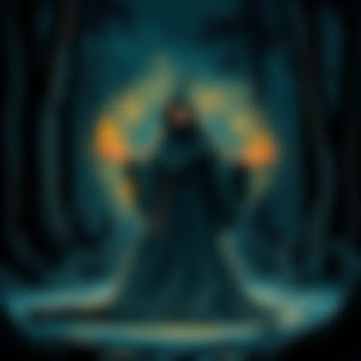 Cloaking Spell Illustration A mystical scene showing a witch casting a cloaking spell with glowing symbols around her, surrounded by a dark forest, emphasizing secrecy and protection.