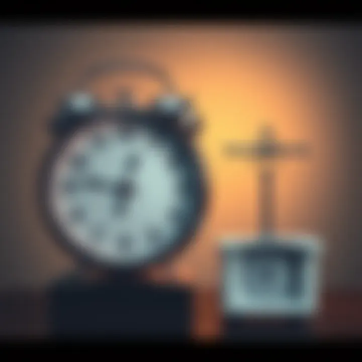 Clock and Scale A large clock next to a weighing scale, symbolizing the relationship between mass and time perception.