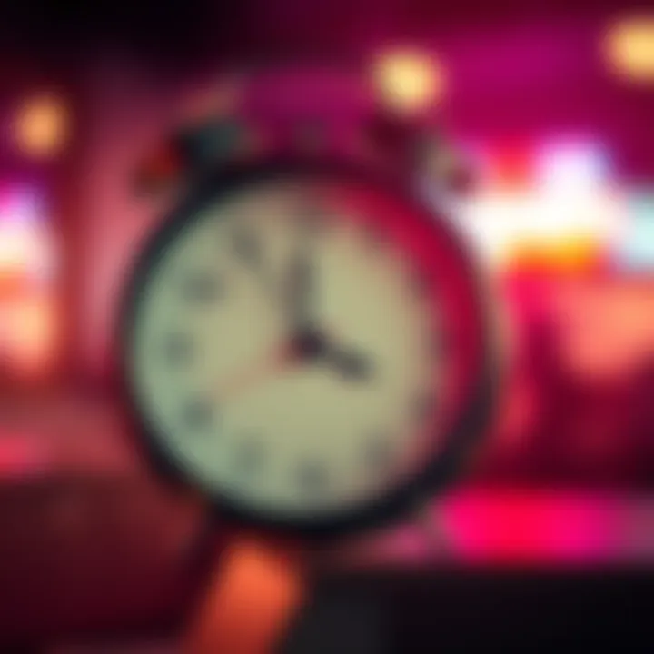 A close-up of a clock displaying the time 4:11 with a blurred background.