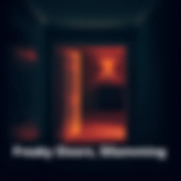 Closet doors open slightly with shadows in a dimly lit room, lights flickering in the background