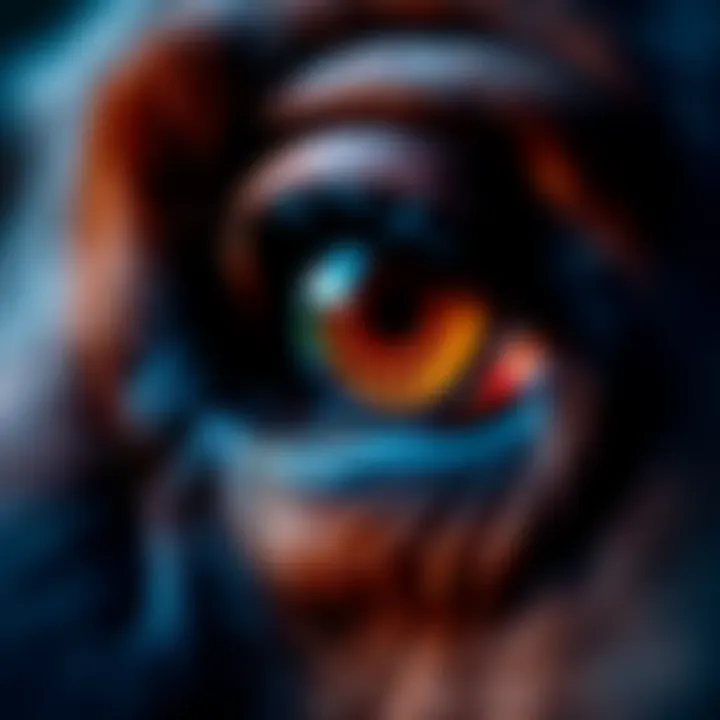 A detailed look at a possible dogman's eye, showing its unique features and coloring