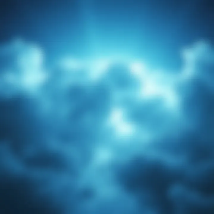 A depiction of ethereal blue beings resembling clouds, radiating a soft light in a tranquil setting, evoking a sense of calm and spirituality.
