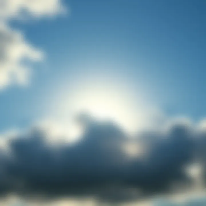 Fluffy clouds block sunlight in a blue sky, symbolizing challenge and hope.