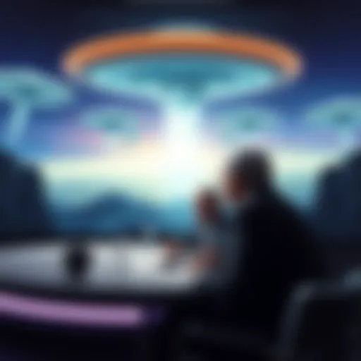 A CNN panelist speaking passionately about extraterrestrials while others listen intently, with a backdrop of UFO images