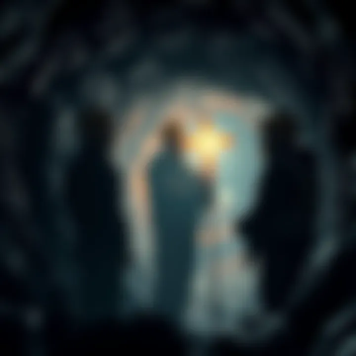 A coal miner discusses his pagan beliefs with a Christian friend in a dimly lit mine shaft