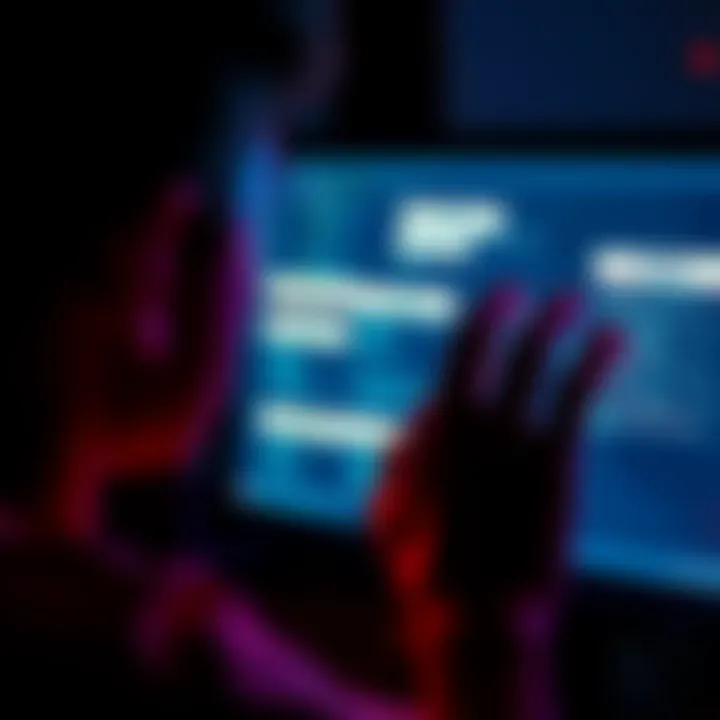 A person examining messages labeled CODE on a computer screen.