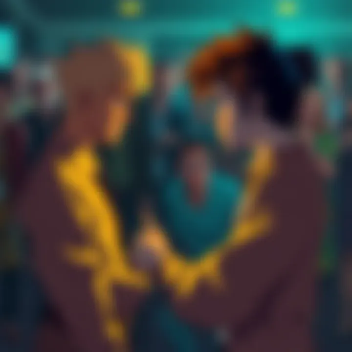 Two characters, Cody and Satori, engaged in a heated debate surrounded by a crowd watching attentively.