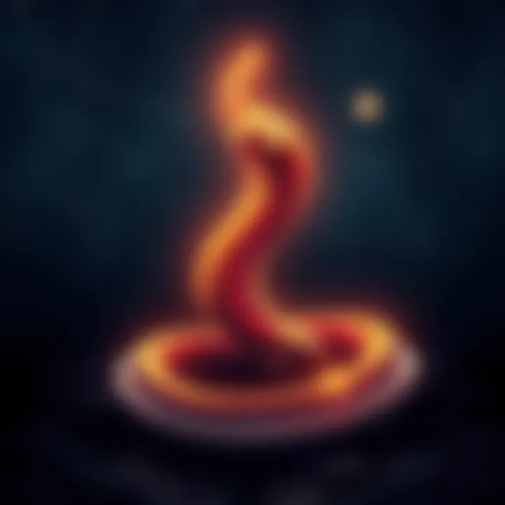 A coiled snake representing Ashlesha Nakshatra, surrounded by stars in a night sky, symbolizing spirituality and depth.