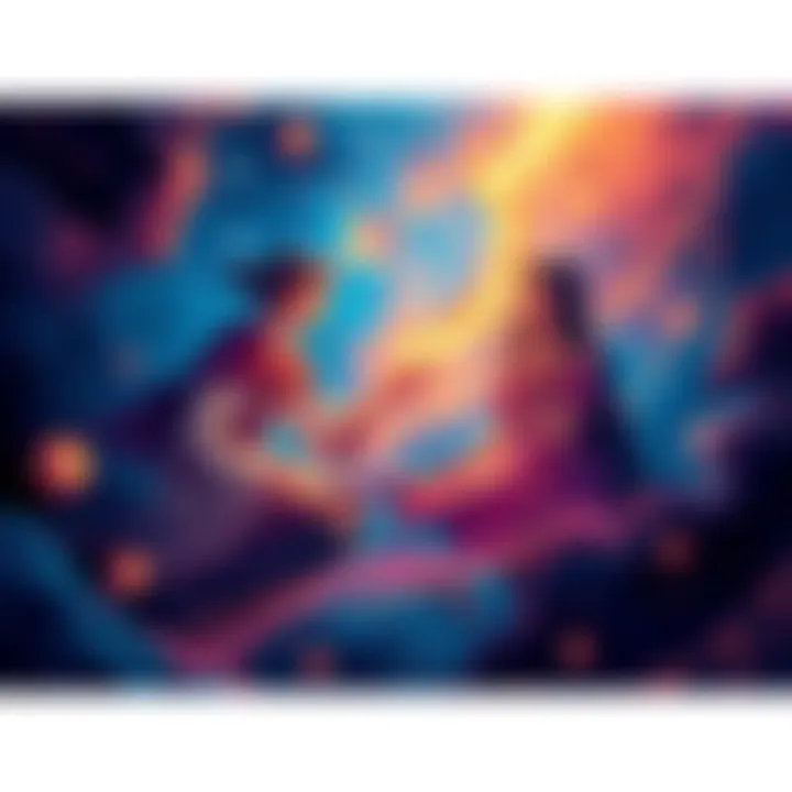 An intricate illustration depicting the intertwining of random events and meaningful connections, surrounded by celestial motifs.