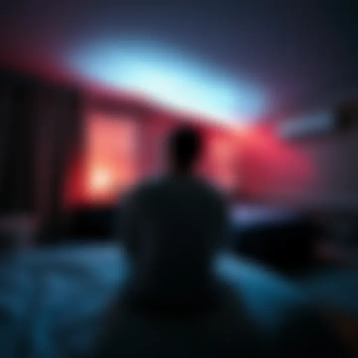 A person feeling a cold spot in a bedroom with a visible draft effect
