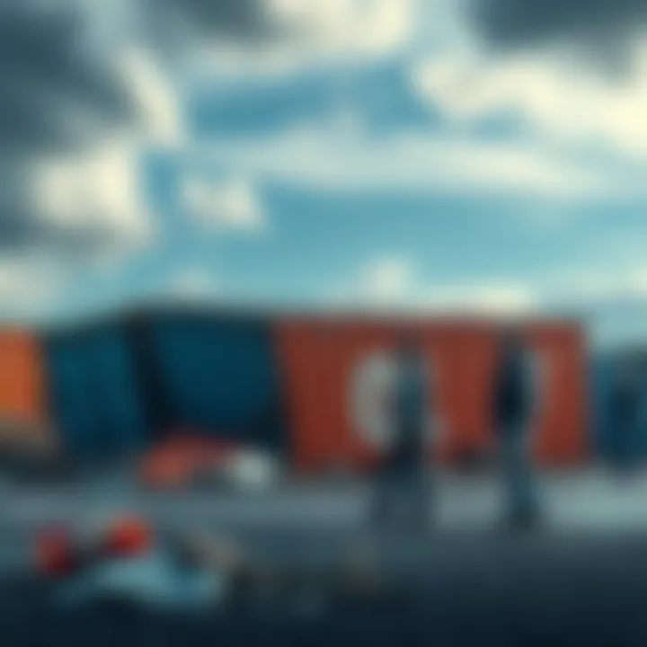 A large container is shown collapsed on the ground, with debris scattered around. Witnesses stand nearby, looking surprised at the scene.