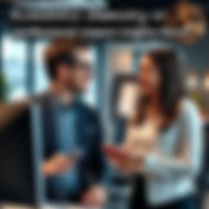 Two colleagues engaged in a conversation at work, showing a mix of professional respect and personal chemistry.