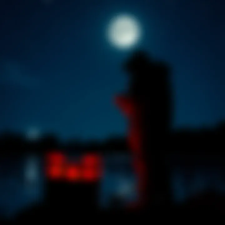 Person gathering black moon water under the night sky with a container