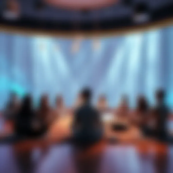 A serene gathering of individuals engaged in online meditation, showcasing a blend of technology and tranquility.