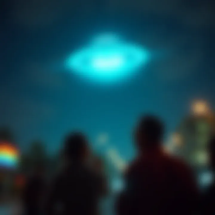 Witnesses in Colombia looking up at a bright UFO in the night sky with amazement