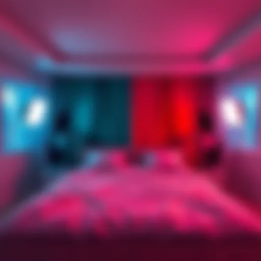 Two versions of a photo showing different color adjustments and a mysterious video setup in a bedroom
