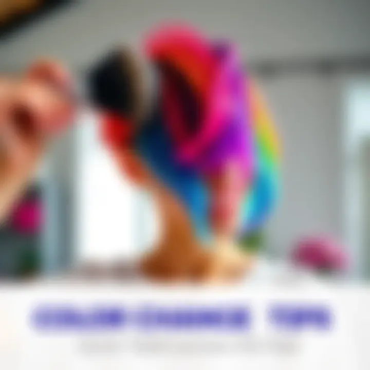 Color Change Tips A person applying hair dye with vibrant colors, smiling confidently in a bright room.