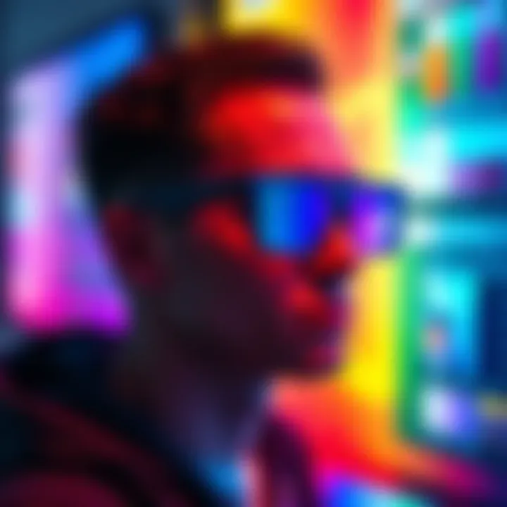 A person wearing color-sampling glasses views a colorful palette, showing different color perceptions among individuals.