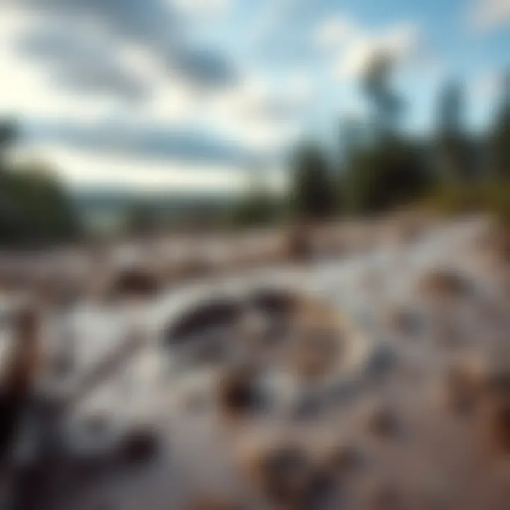 Possible animal track in Colorado A close-up view of a possible animal track found in the mud near a reservoir in Western Colorado, surrounded by thick brush and trees.