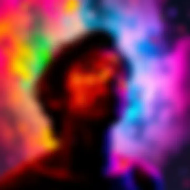 A vibrant scene showing a person experiencing color after a near-death experience, with vivid colors surrounding them, contrasting their past perception of colors as colorblind.