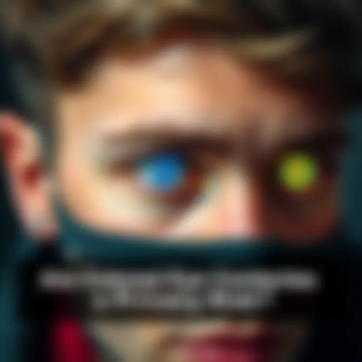Close-up of a person showing off bright colored eye contacts, raising concerns about privacy and surveillance technology