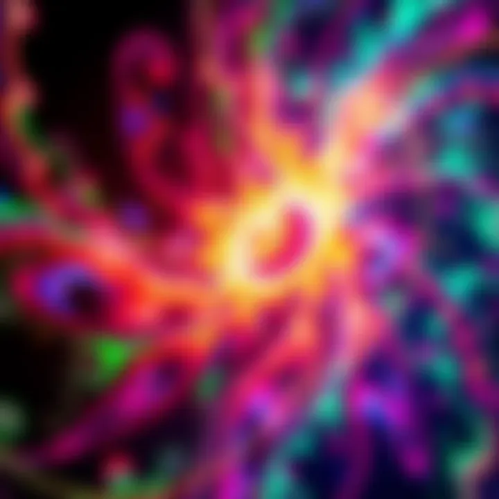 A vibrant, swirling pattern representing higher dimensions and entities encountered during DMT trips.