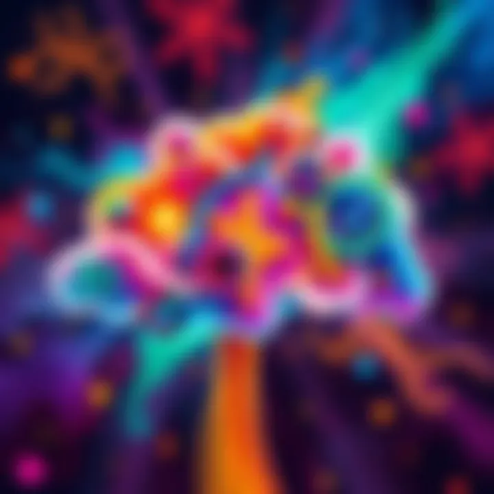 A vibrant cloud filled with various shapes and symbols representing hidden fantasies and desires.