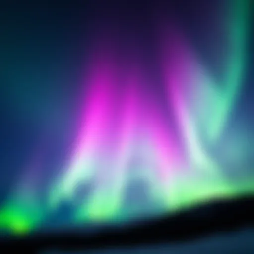 Vivid green and purple auroras illuminate the night sky, showcasing the effects of solar flares.