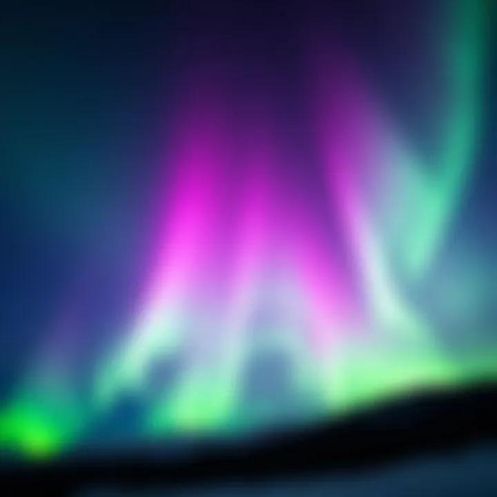 Vivid green and purple auroras illuminate the night sky, showcasing the effects of solar flares.