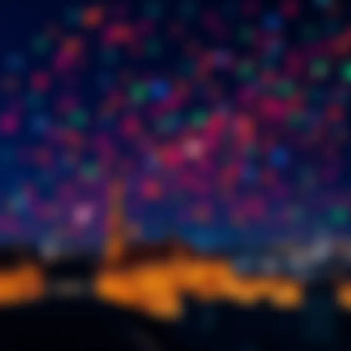Bright, shiny dots of various colors glowing in the night sky over Bern, Switzerland, disappearing quickly without any movement.