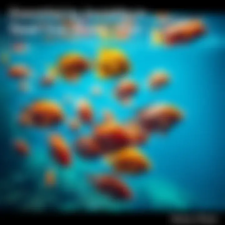 A group of vibrant fish swimming together in clear blue water, showcasing their natural habitat.