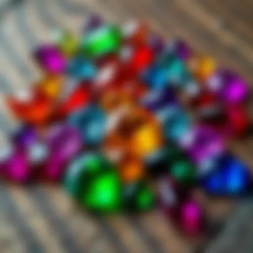 A collection of vibrant gemstones symbolizing personal development on a wooden surface