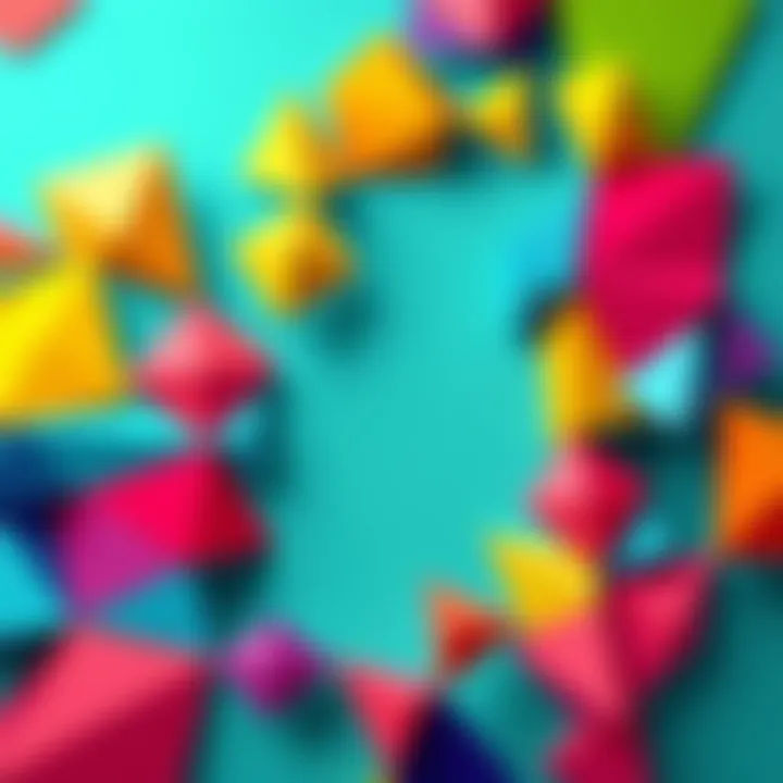 An array of colorful geometric shapes connected in various designs, showcasing unique patterns and creativity.