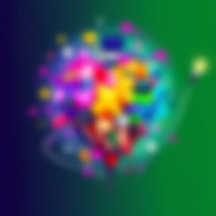 A vibrant heart made of various colors surrounded by career-related symbols like a briefcase and a light bulb.