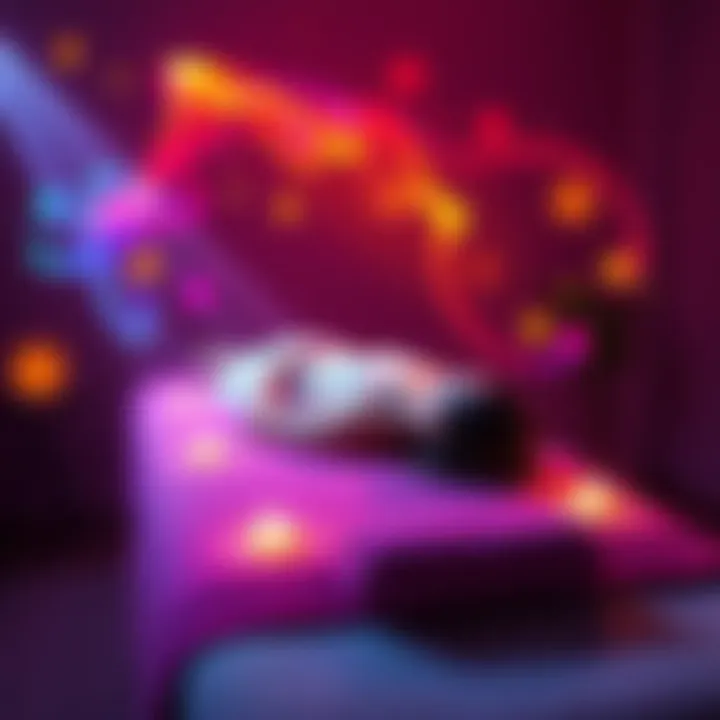A person lying on a massage table during a reiki session with colorful energy swirls around them