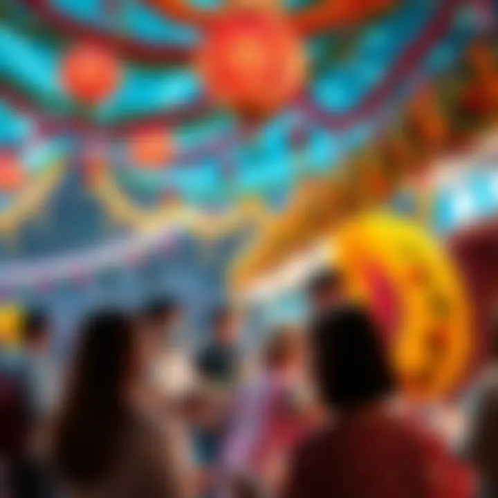 Colorful September Celebrations A vibrant scene of people celebrating various September holidays with decorations and traditional foods.