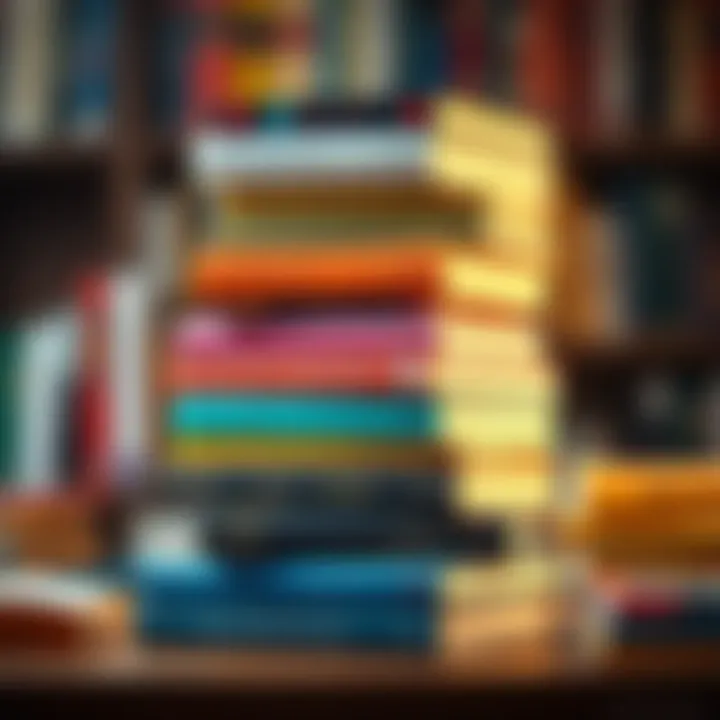 A vibrant stack of books representing various genres
