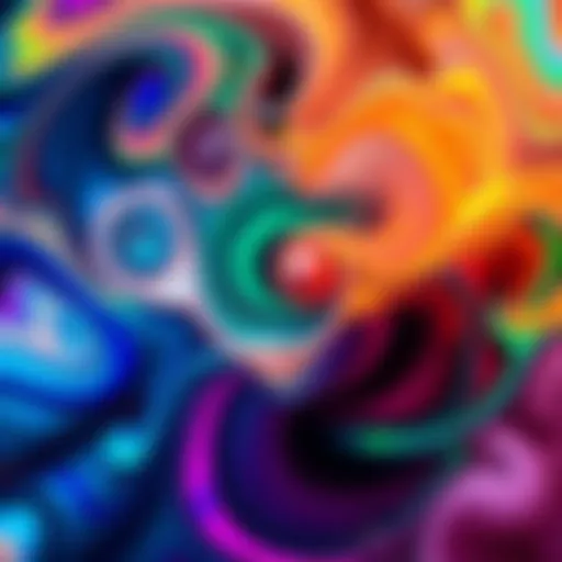 A display of swirling colorful shapes representing visual experiences during Focus 10 sessions.