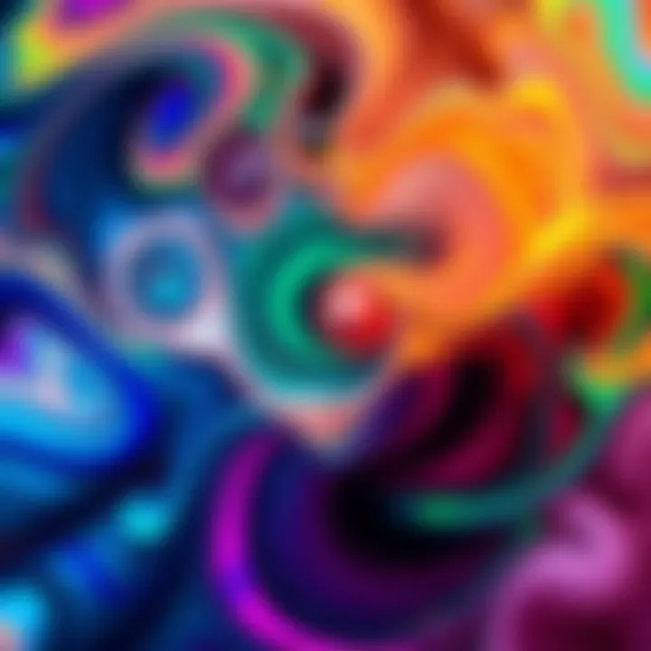 A display of swirling colorful shapes representing visual experiences during Focus 10 sessions.