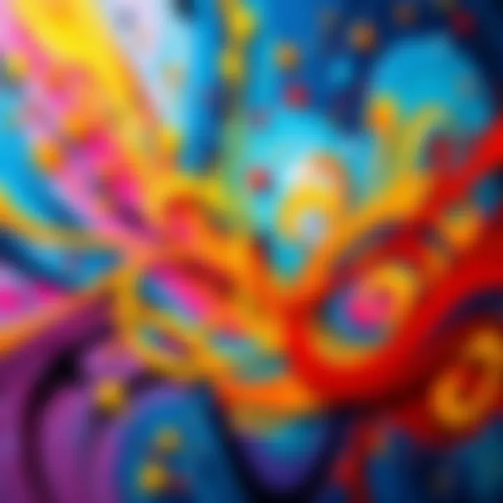 A bright and colorful abstract painting with vibrant swirls and shapes, showcasing the beauty of creative expression without words.
